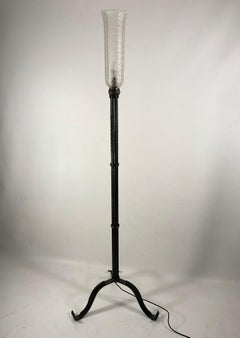1920s Art Deco Wrought Iron Floor Lamp with Frosted Glass Shade