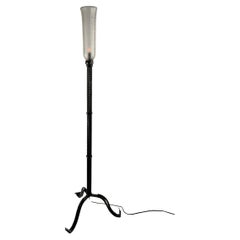 1920s French Art Deco Wrought Iron Floor Lamp with Frosted Glass Shade