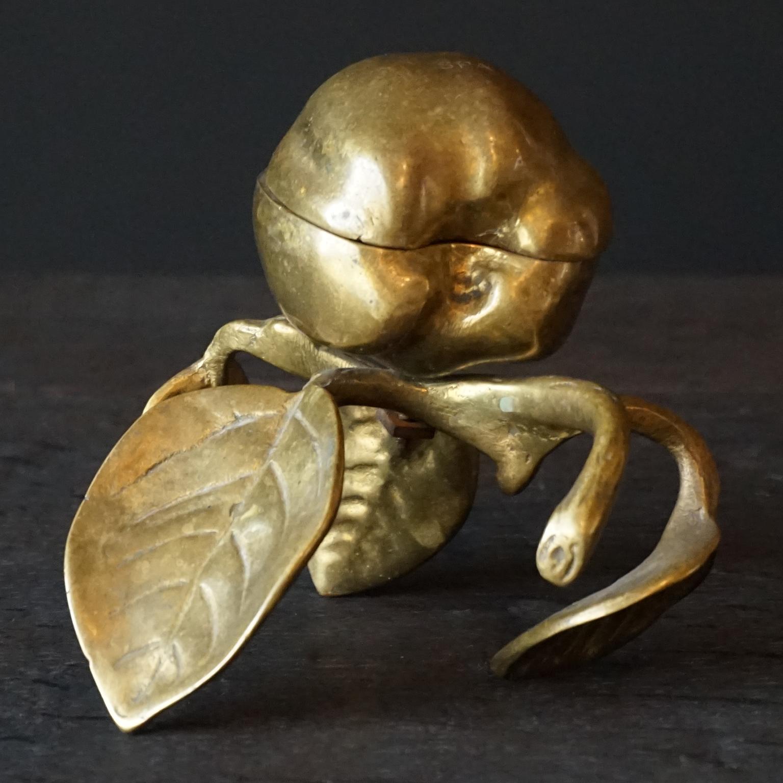 Cast 1920s French Art Nouveau Bronze Hinged Apple Trinket Box Candle Stick '1'