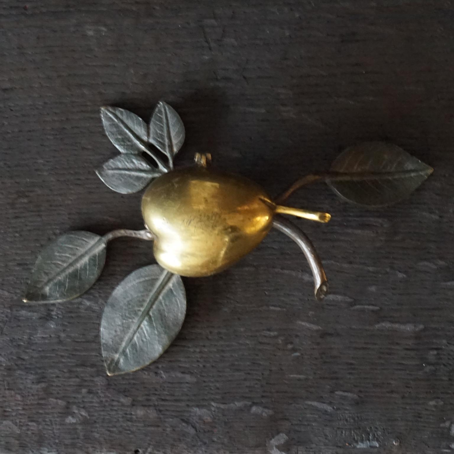 Brass 1920s French Art Nouveau Set of Six Bronze Hinged Apples and Pear Trinket Boxes