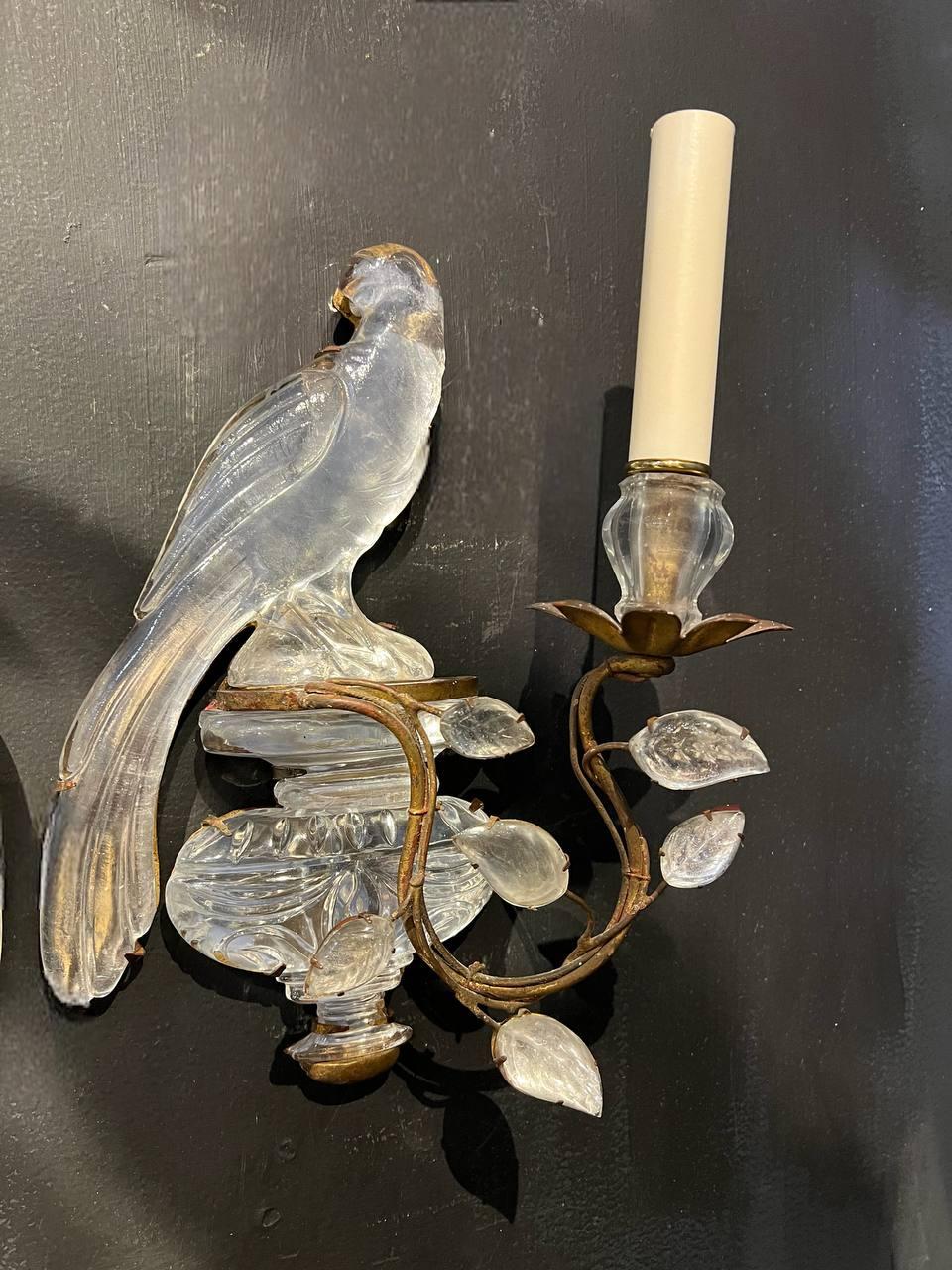 Gilt 1920's French Bagues Bird Sconces with 1 Light