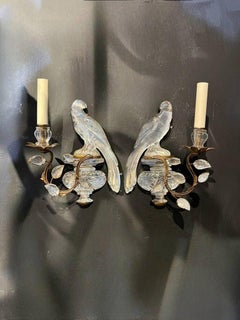 1920's French Bagues Bird Sconces with 1 Light Gold Leaf