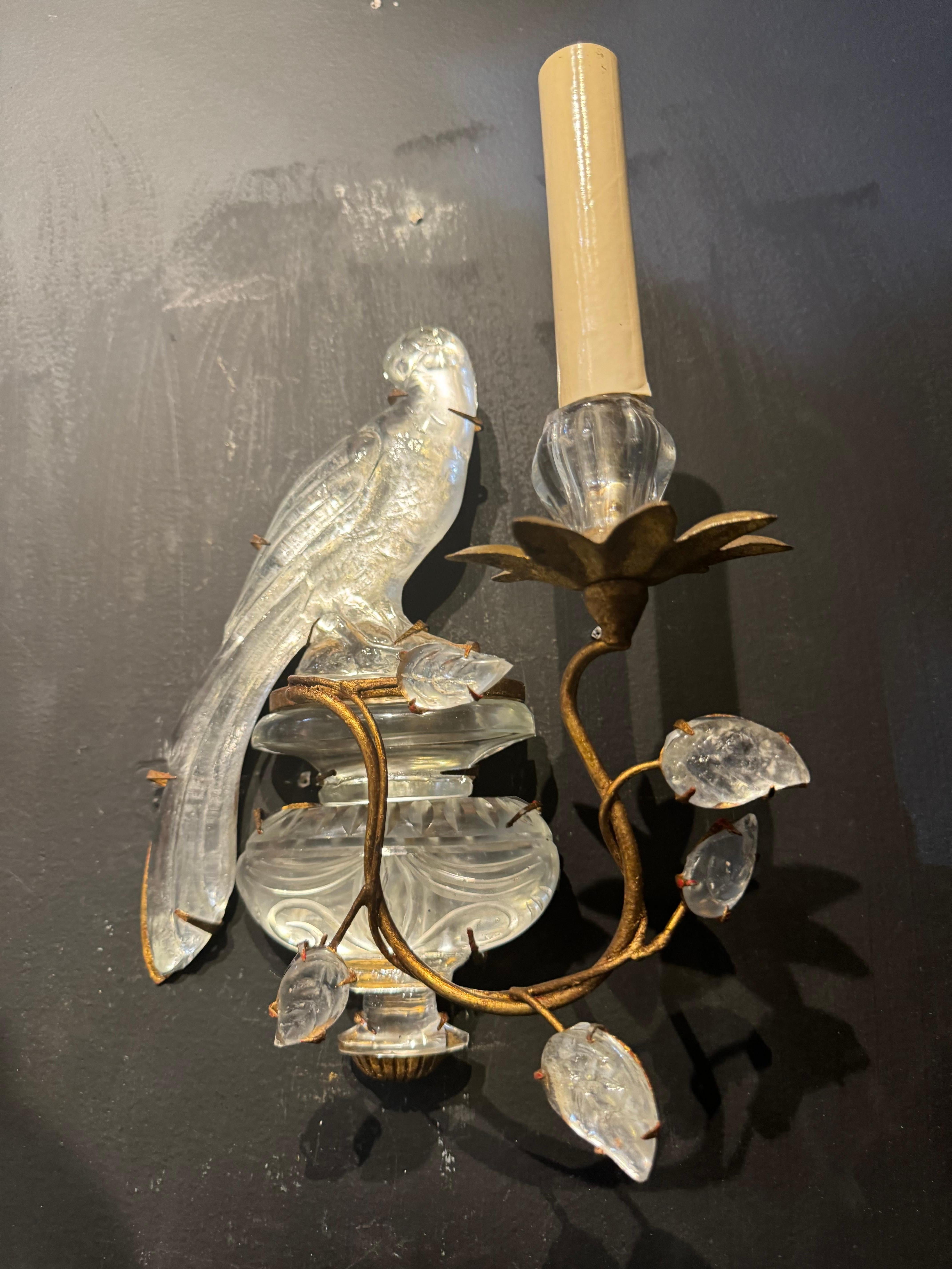 Apliques de Pájaro Bagues Franceses de 1920 con 1 Luz de Hoja de Oro Francés en venta
