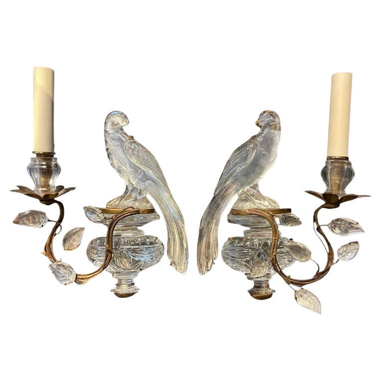 1920's French Bagues Bird Sconces with 1 Light Gold Leaf For Sale
