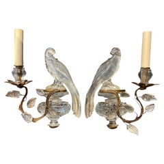1920's French Bagues Bird Sconces with 1 Light Gold Leaf