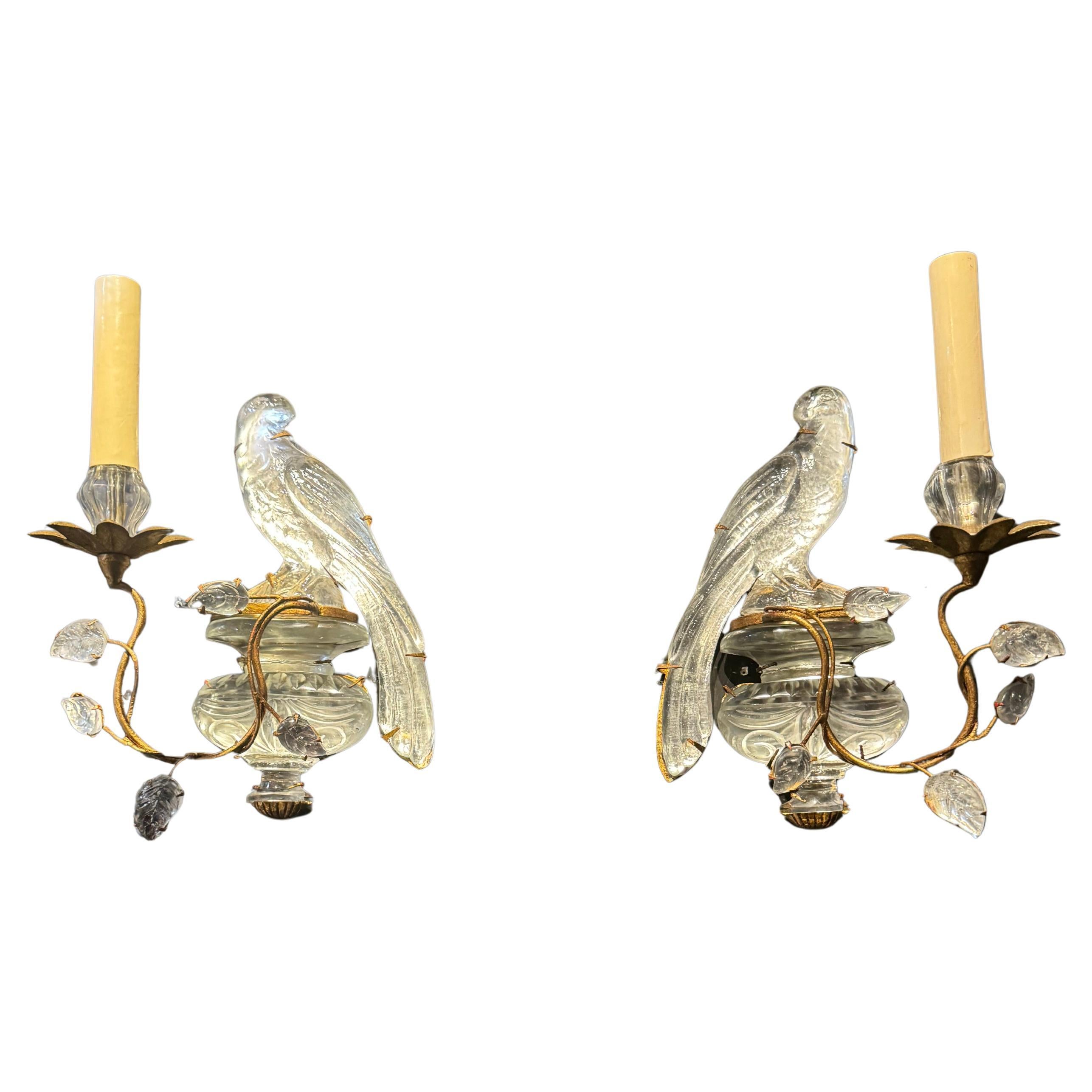 1920's French Bagues Bird Sconces with 1 Light Gold Leaf