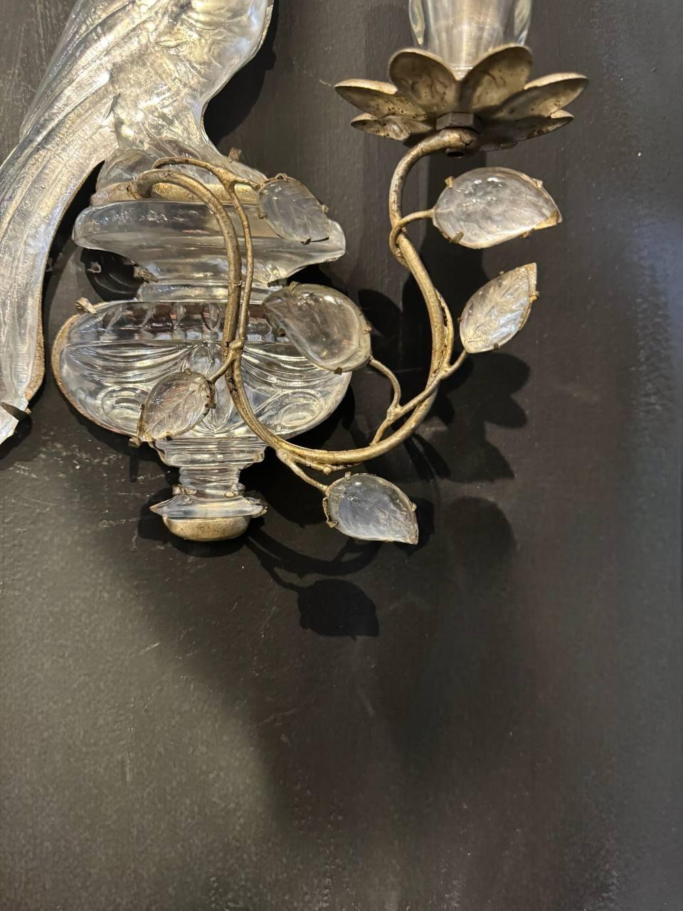 1920's French Bagues Bird Sconces with 1 Light Silver Leaf In Good Condition For Sale In New York, NY