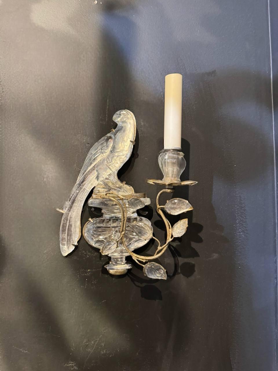 Early 20th Century 1920's French Bagues Bird Sconces with 1 Light Silver Leaf For Sale
