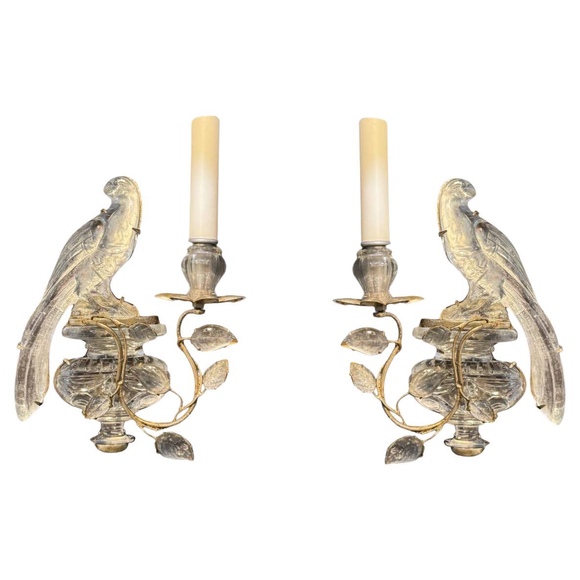 1920's French Bagues Bird Sconces with 1 Light Silver Leaf For Sale