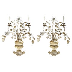 1920’s French Bagues Silver Leaf Large Sconces with Three Lights