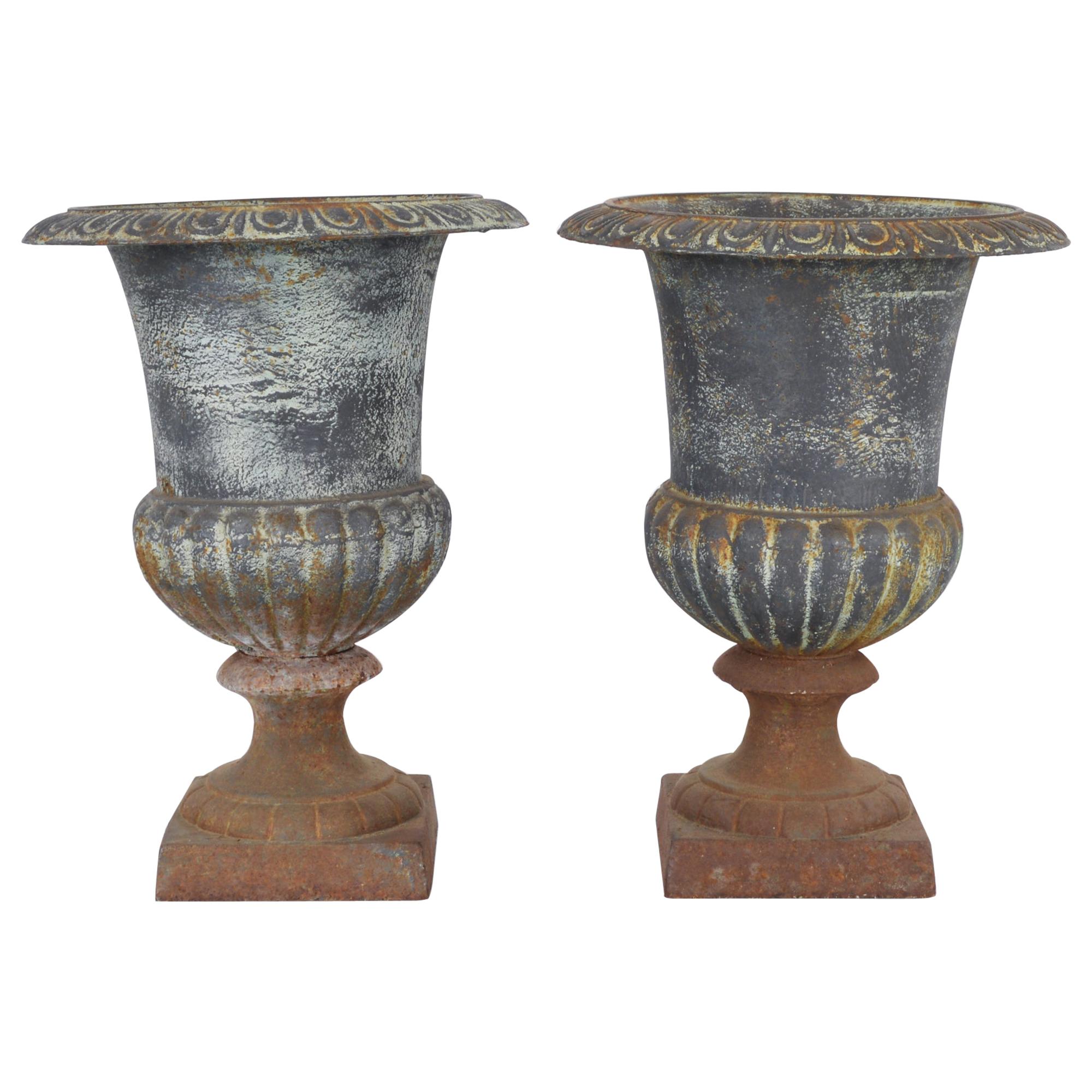 1920s French Bell-Shaped Cast Iron Planters, a Pair