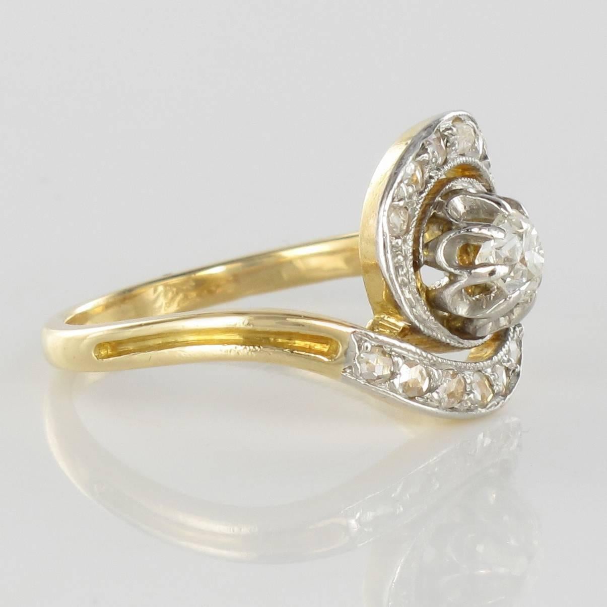 Women's 1920s French Belle Epoque Diamond Engagement Swirl Ring