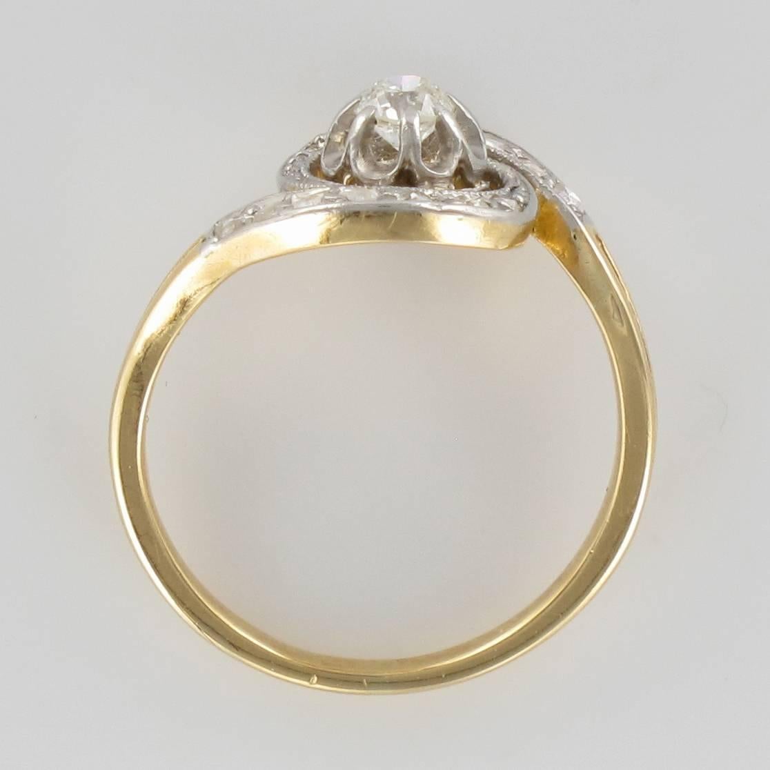 1920s French Belle Epoque Diamond Engagement Swirl Ring 1