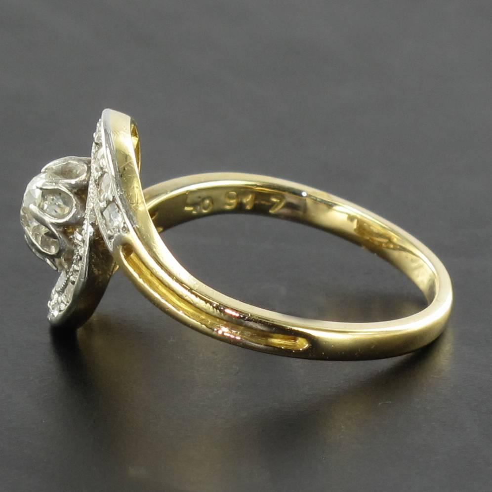 1920s French Belle Epoque Diamond Engagement Swirl Ring 2
