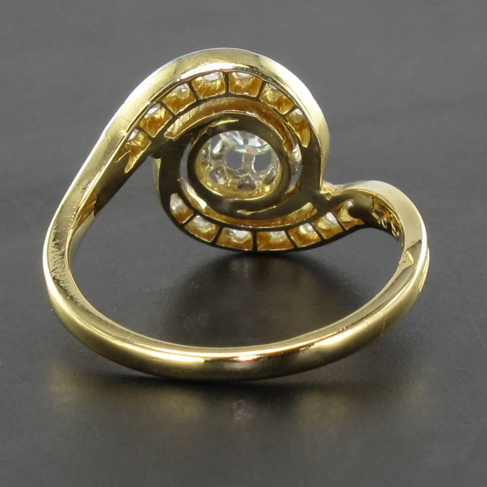 1920s French Belle Epoque Diamond Engagement Swirl Ring 3