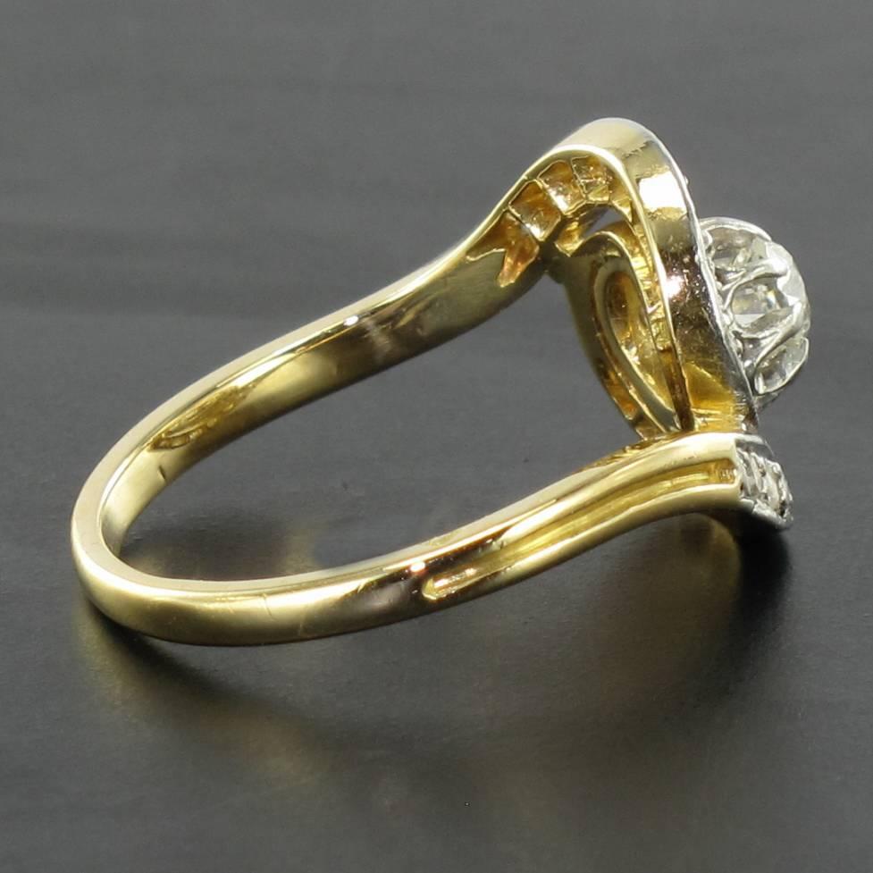 1920s French Belle Epoque Diamond Engagement Swirl Ring 4