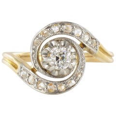 1920s French Belle Epoque Diamond Engagement Swirl Ring