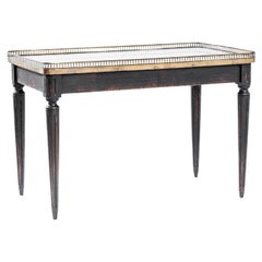 Antique 1920s French Black Patinated Wood Table with Marble Top