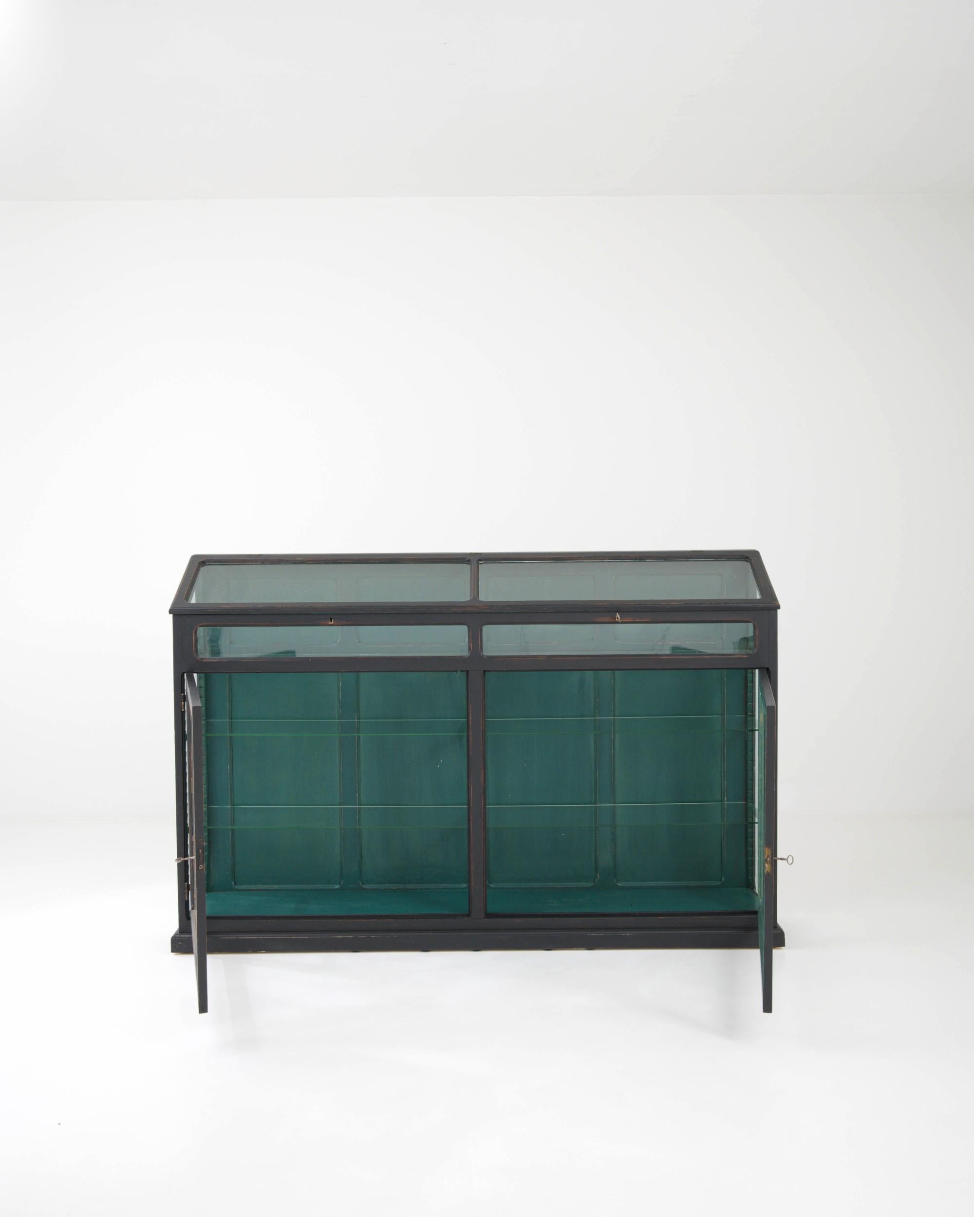 1920s French Black Patinated Wooden Vitrine In Good Condition In High Point, NC