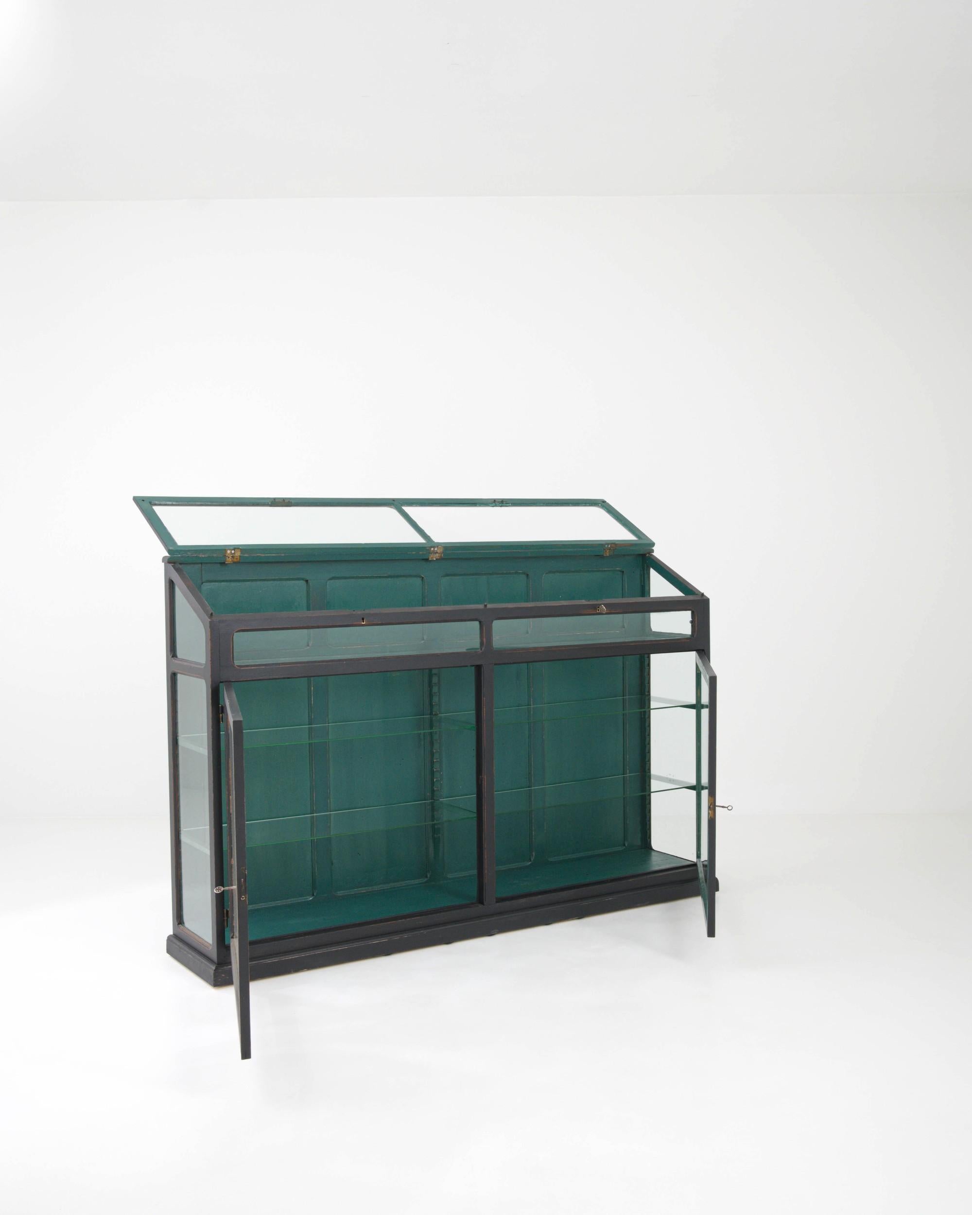 1920s French Black Patinated Wooden Vitrine 1