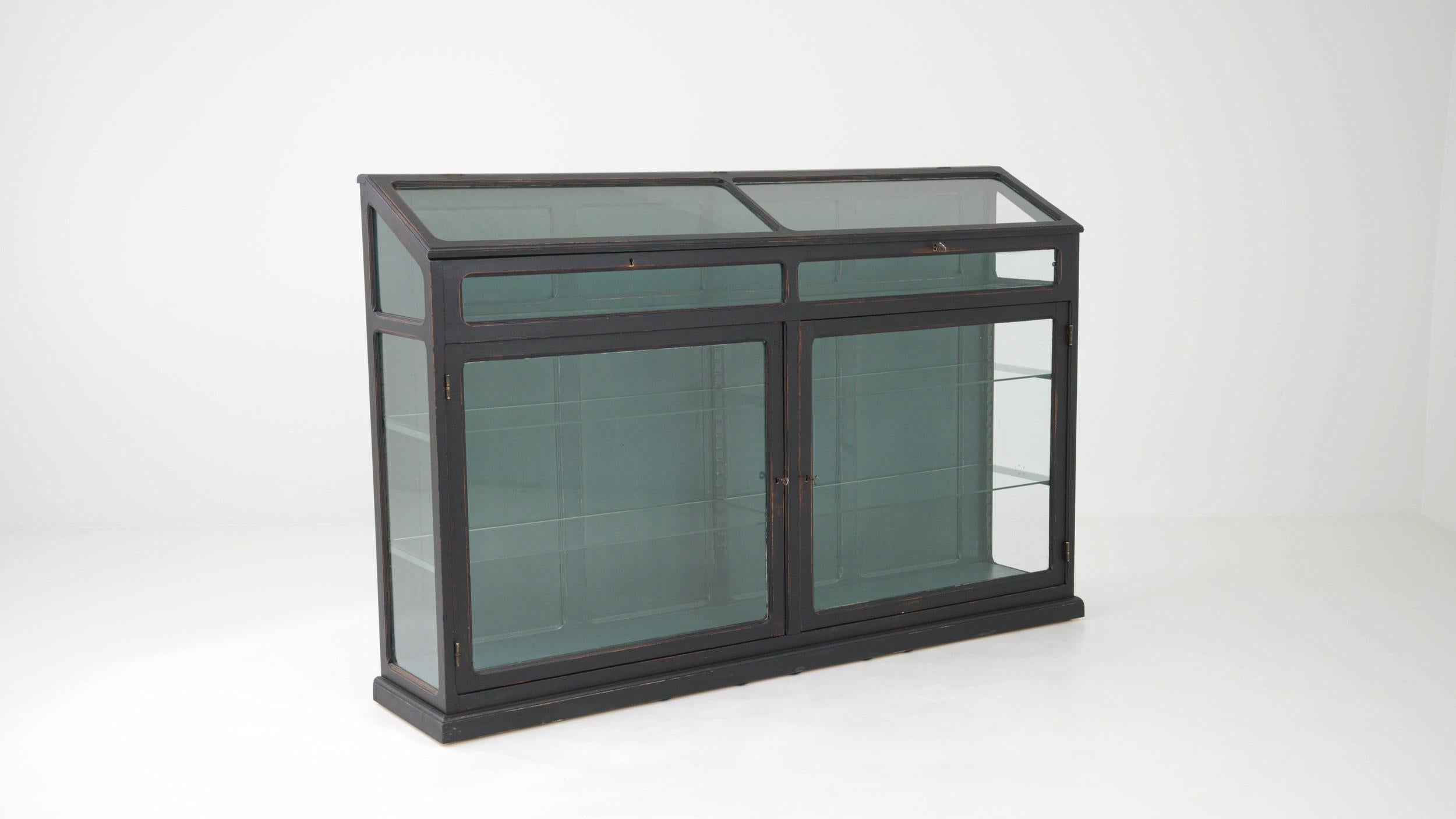 1920s French Black Patinated Wooden Vitrine 3