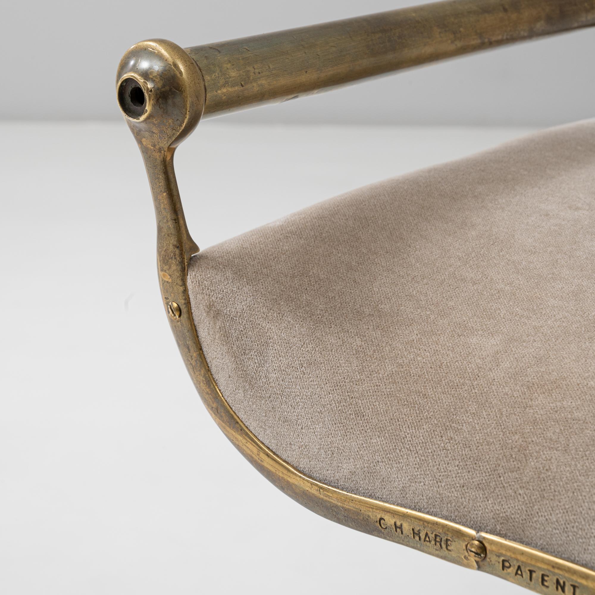 1920s French Brass Adjustable Stool With Upholstered Seat and Tripod Base 5
