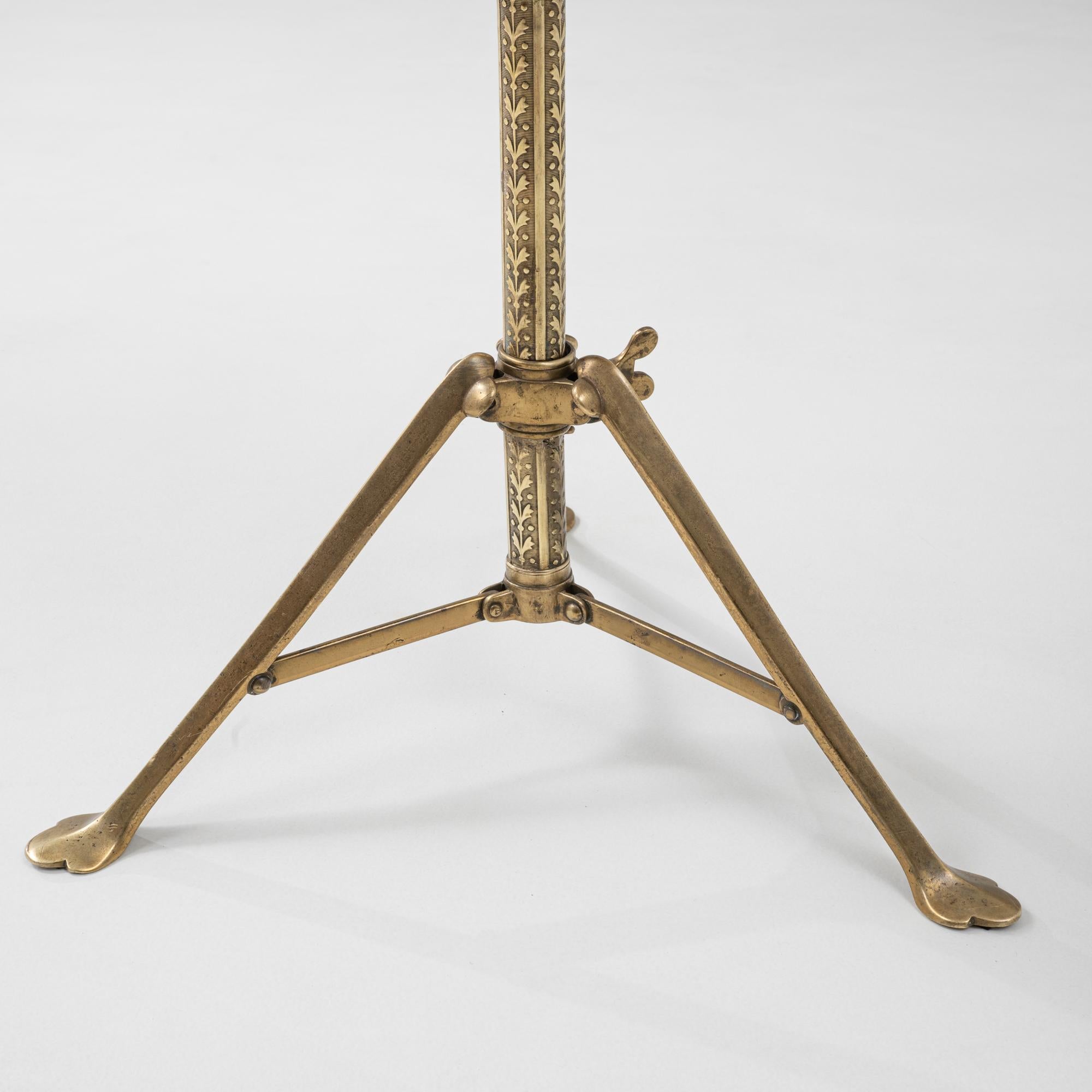 1920s French Brass Adjustable Stool With Upholstered Seat and Tripod Base 7