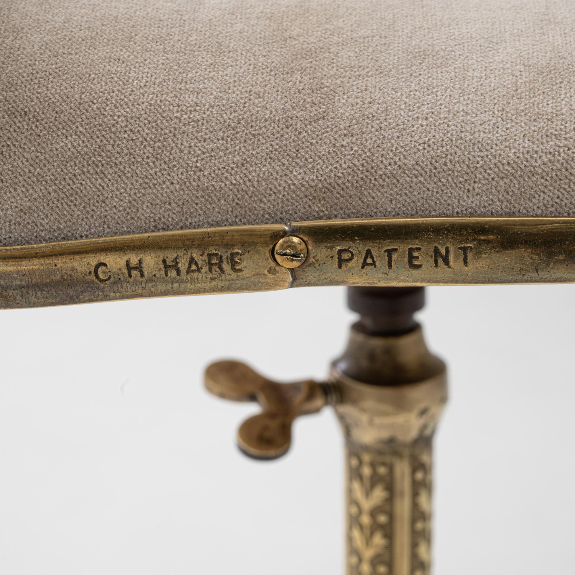 1920s French Brass Adjustable Stool With Upholstered Seat and Tripod Base 8