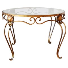 1920s French Brass and Glass Coffee Table Circular