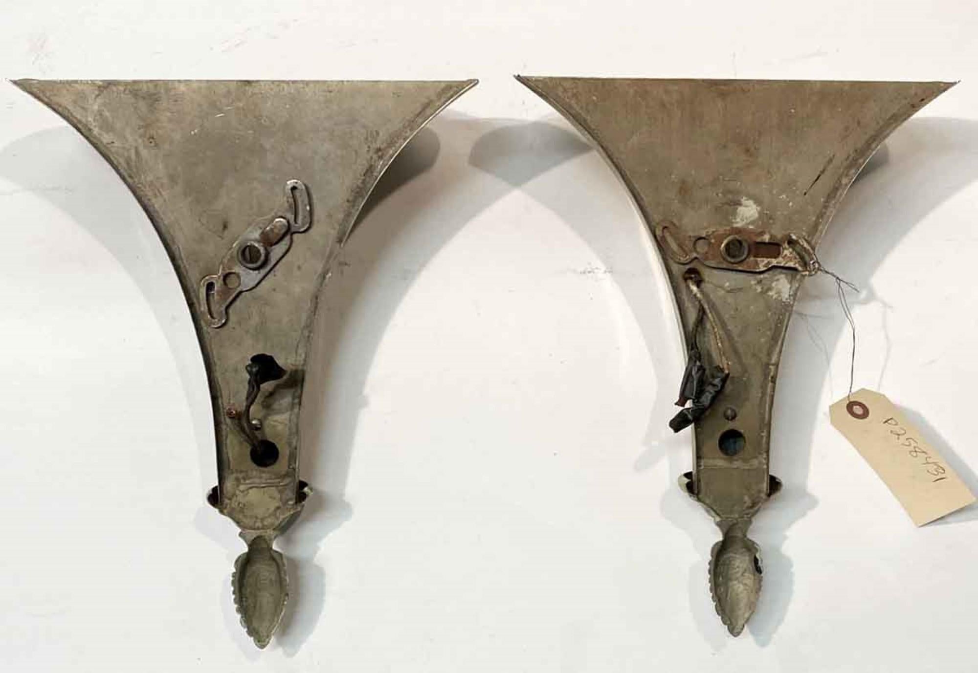 Early 20th Century 1920s Pair of French Brass Torche Wall Sconces from a Theater w/ Original Paint