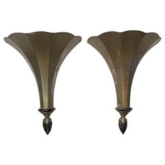 1920s Pair of French Brass Torche Wall Sconces from a Theater w/ Original Paint