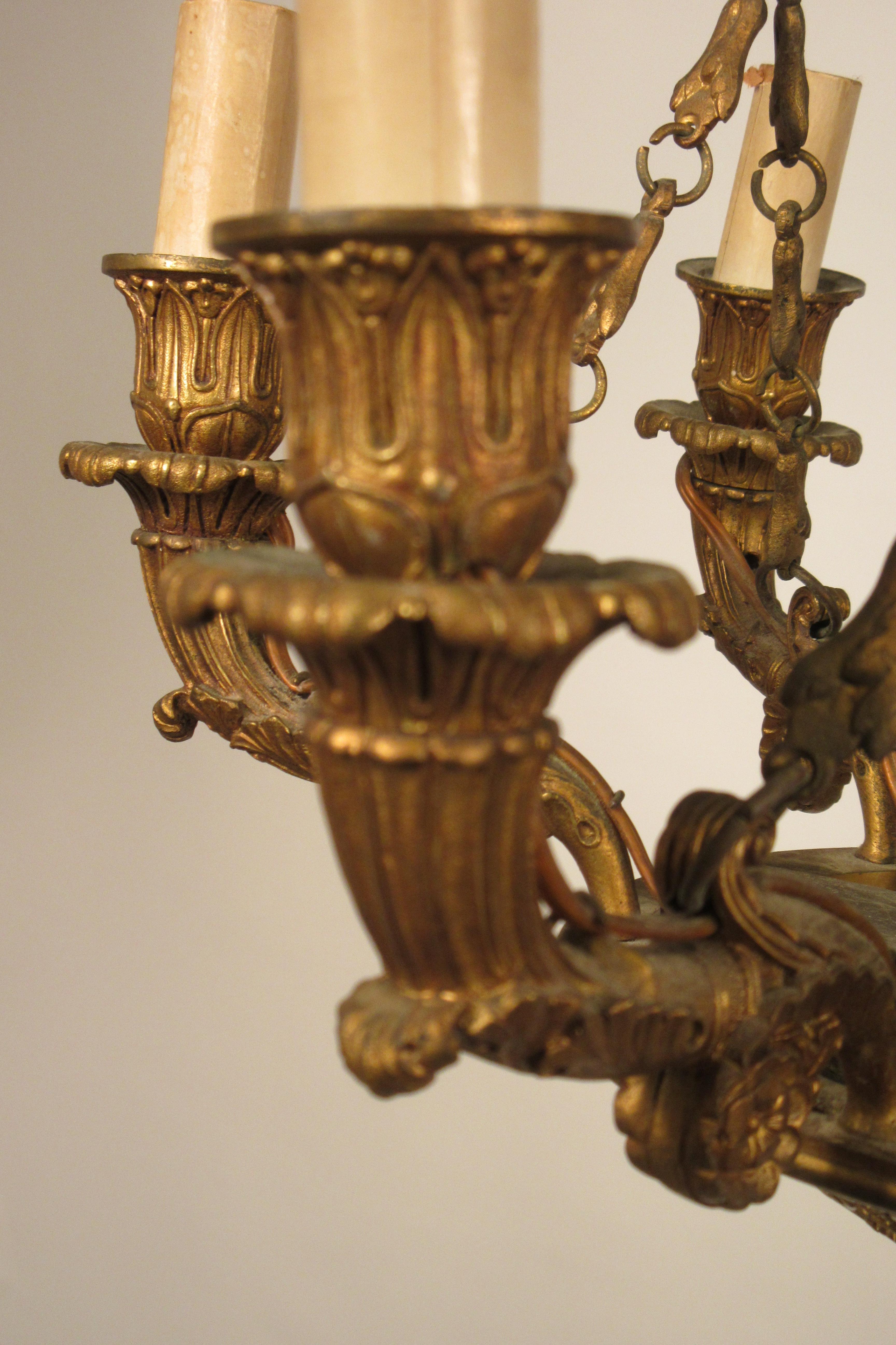 1920s French Bronze Small Classical Chandelier For Sale 6