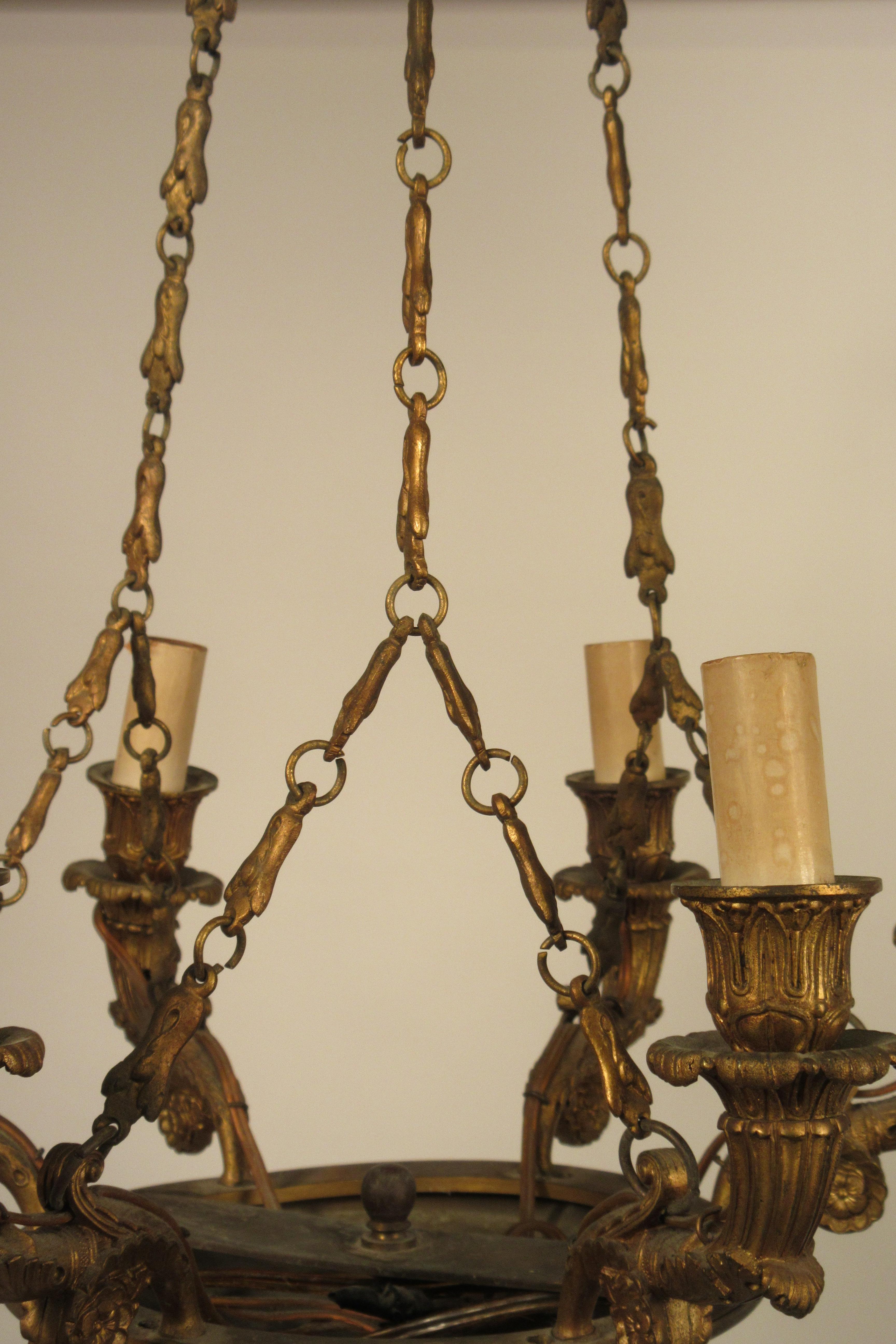 1920s French Bronze Small Classical Chandelier For Sale 7