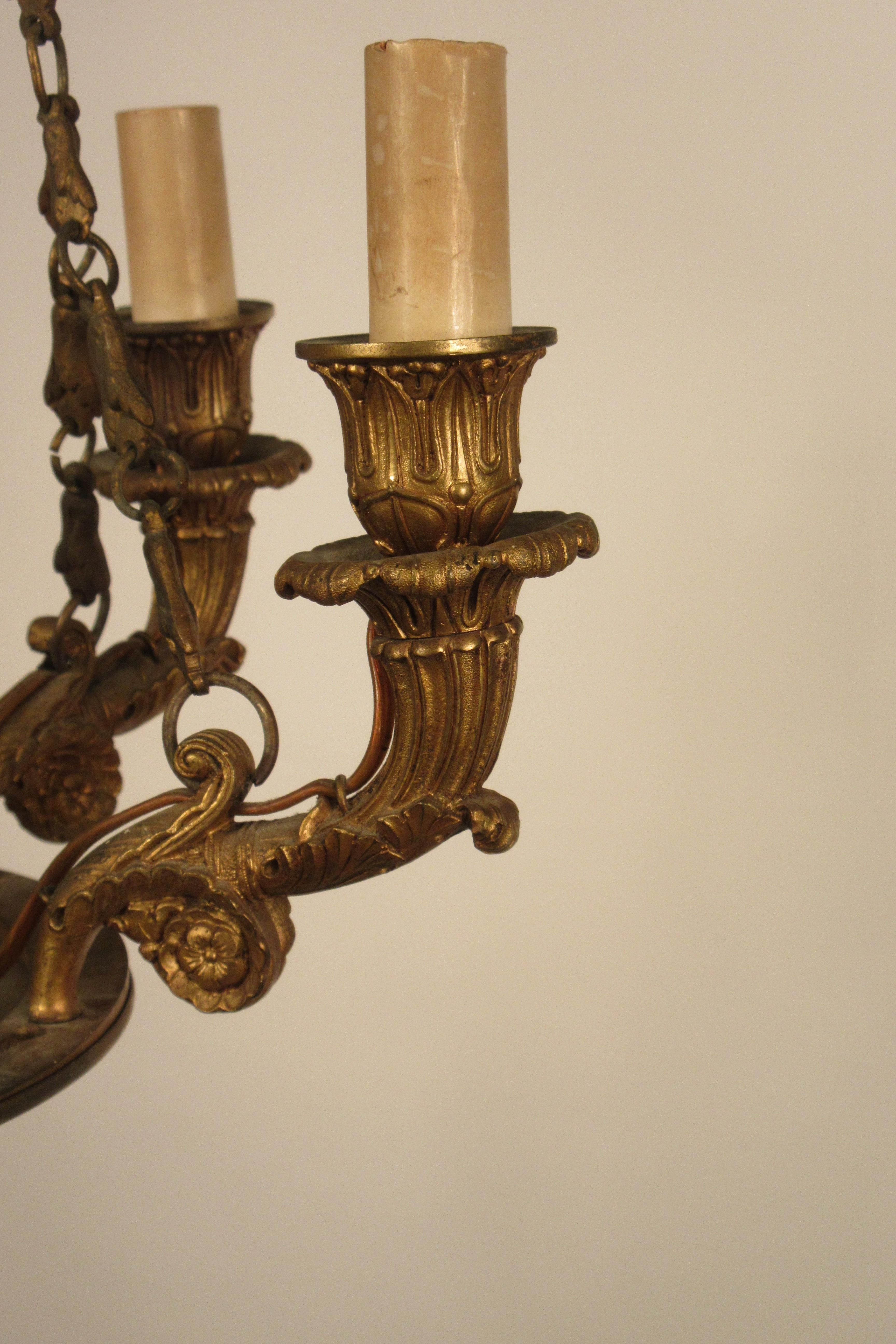 1920s French Bronze Small Classical Chandelier For Sale 4