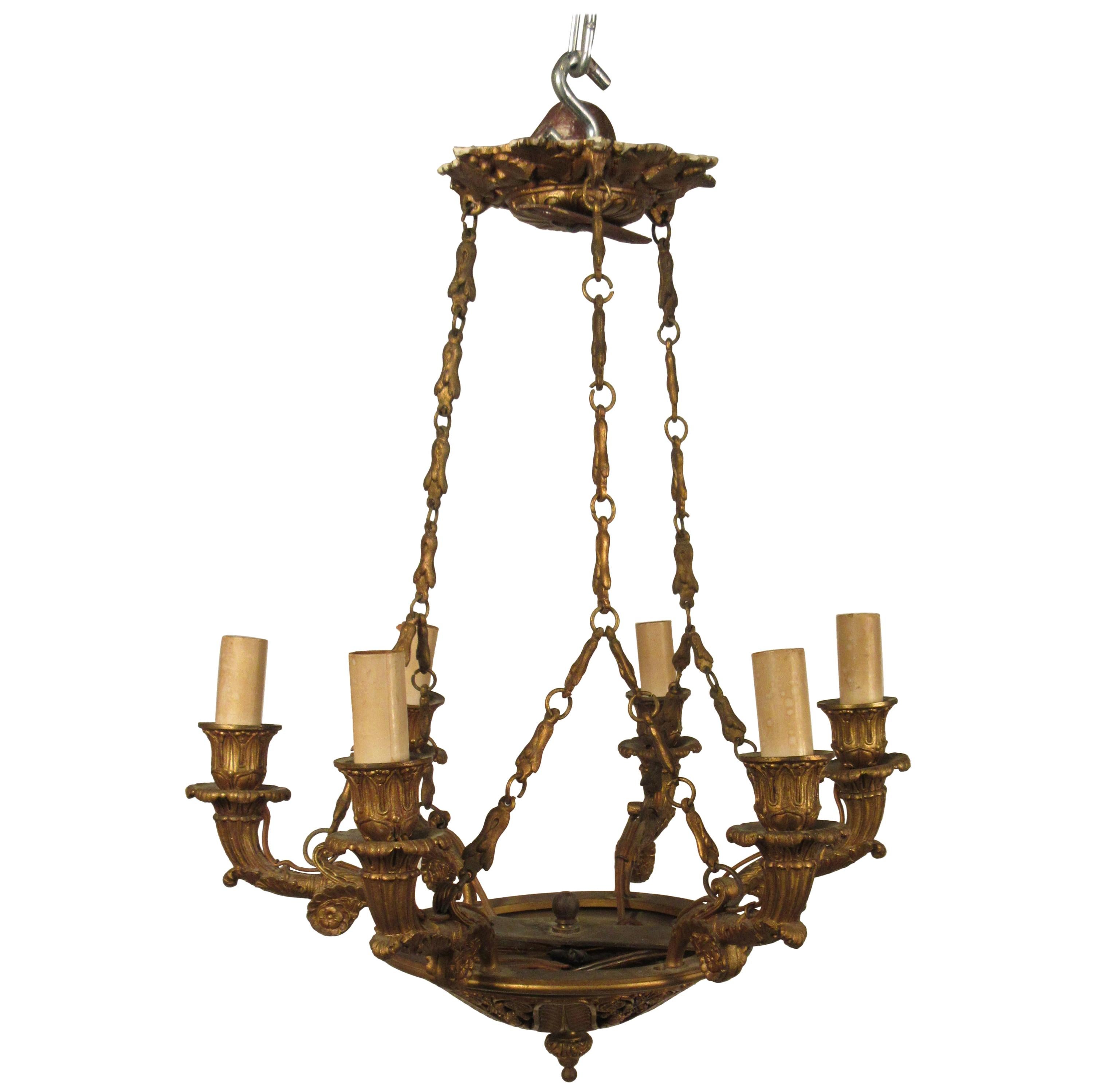 1920s French Bronze Small Classical Chandelier