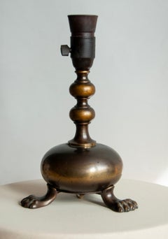 1920s French Bronze Table Lamp with Lion Feet