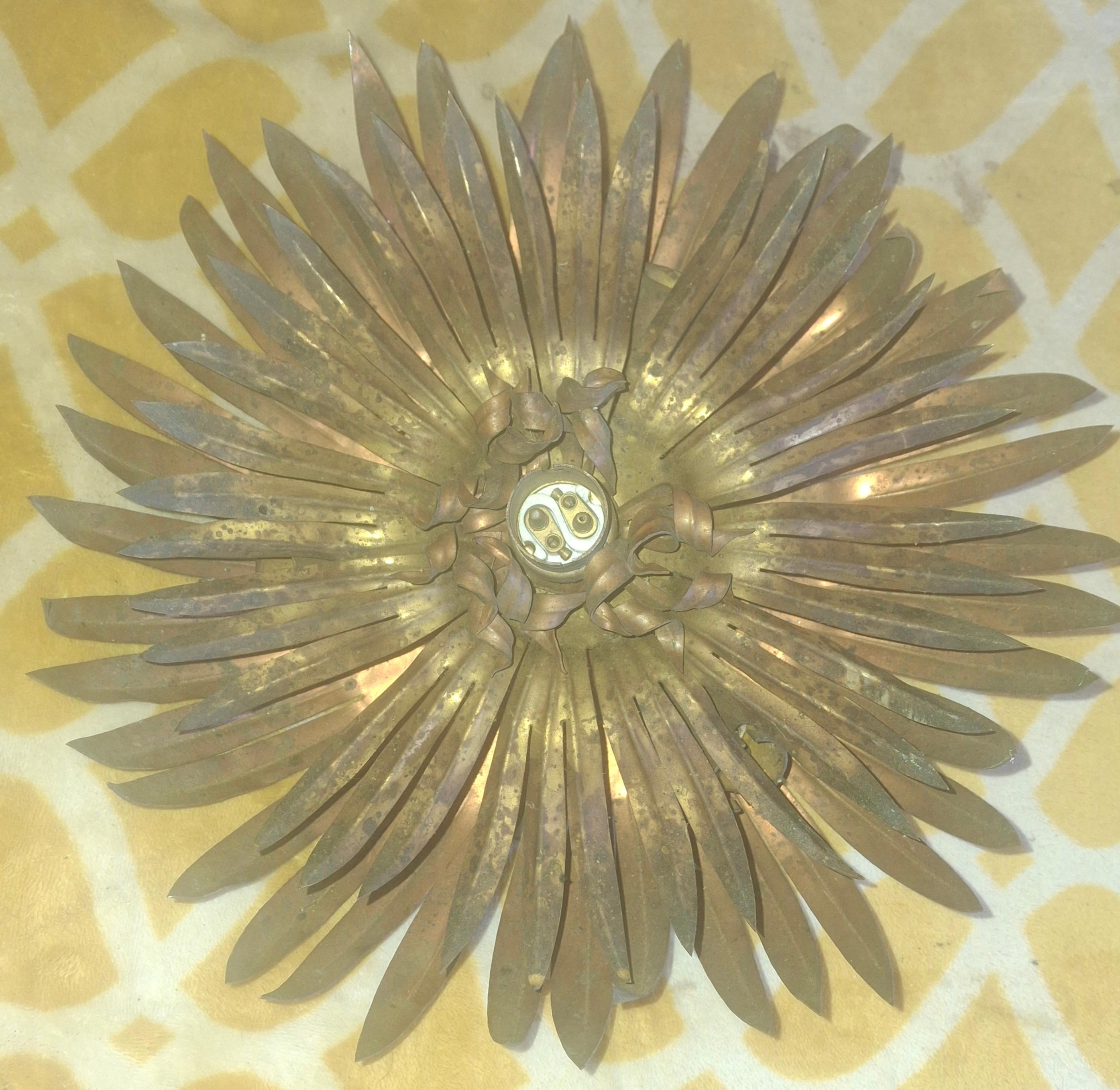 Plafonera de 2 niveles con forma de palmera francesa brutalista de los años 20, Maison Jansen en venta 8