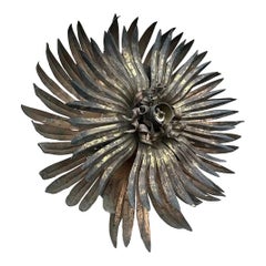 1920s French Brutalist Palm Form 2 Tier Plafonnier/ Flush Mount, Maison Jansen