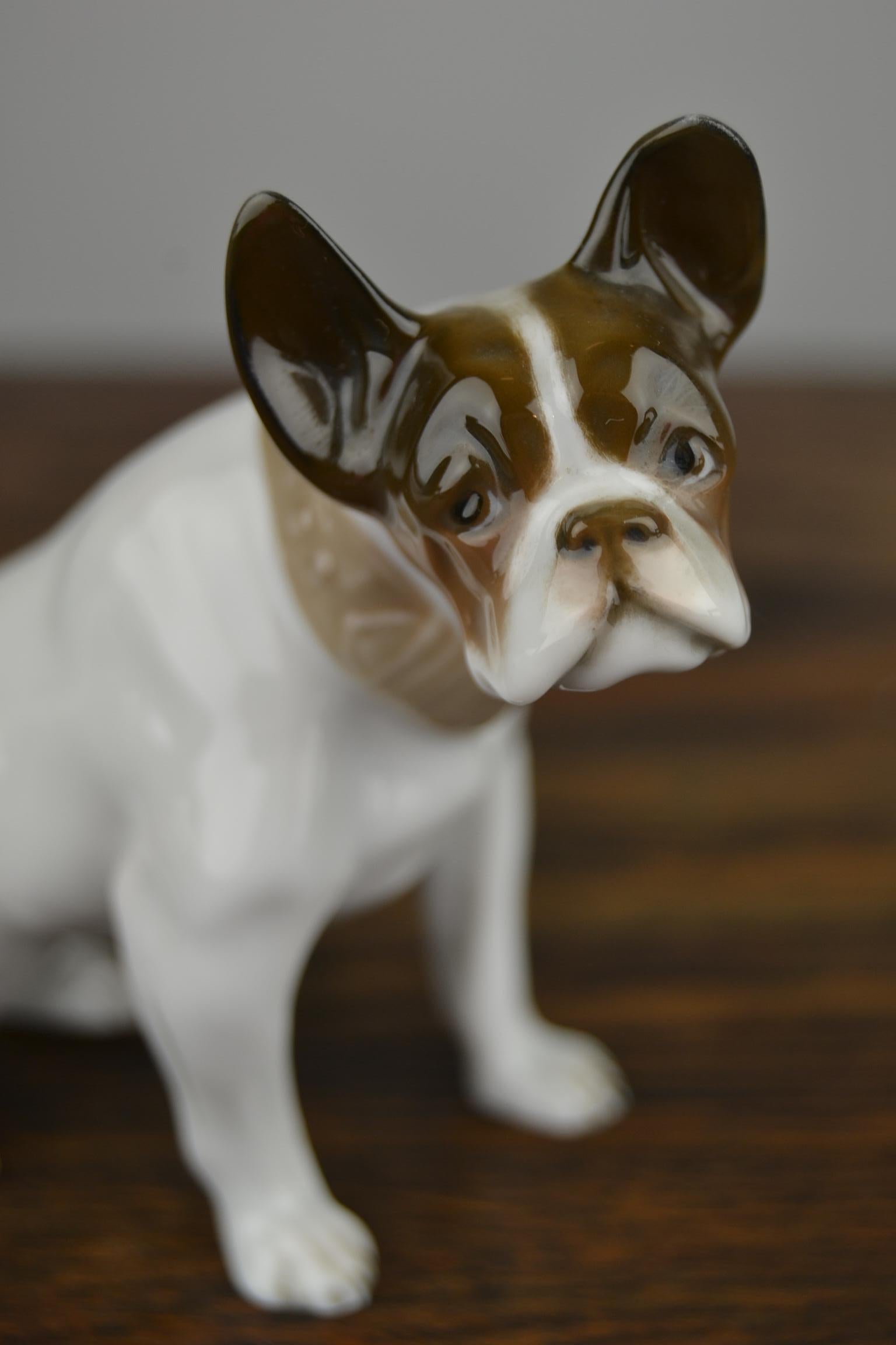 Französische Bulldogge aus Porzellan im Art déco-Stil aus den 1920er Jahren.
Diese Tierstatue - Hundestatue wurde von Rosenthal Selb Bayern, Deutschland hergestellt.
Erste Qualität von Porzellan mit Farben weiß und verschiedene Schattierungen von