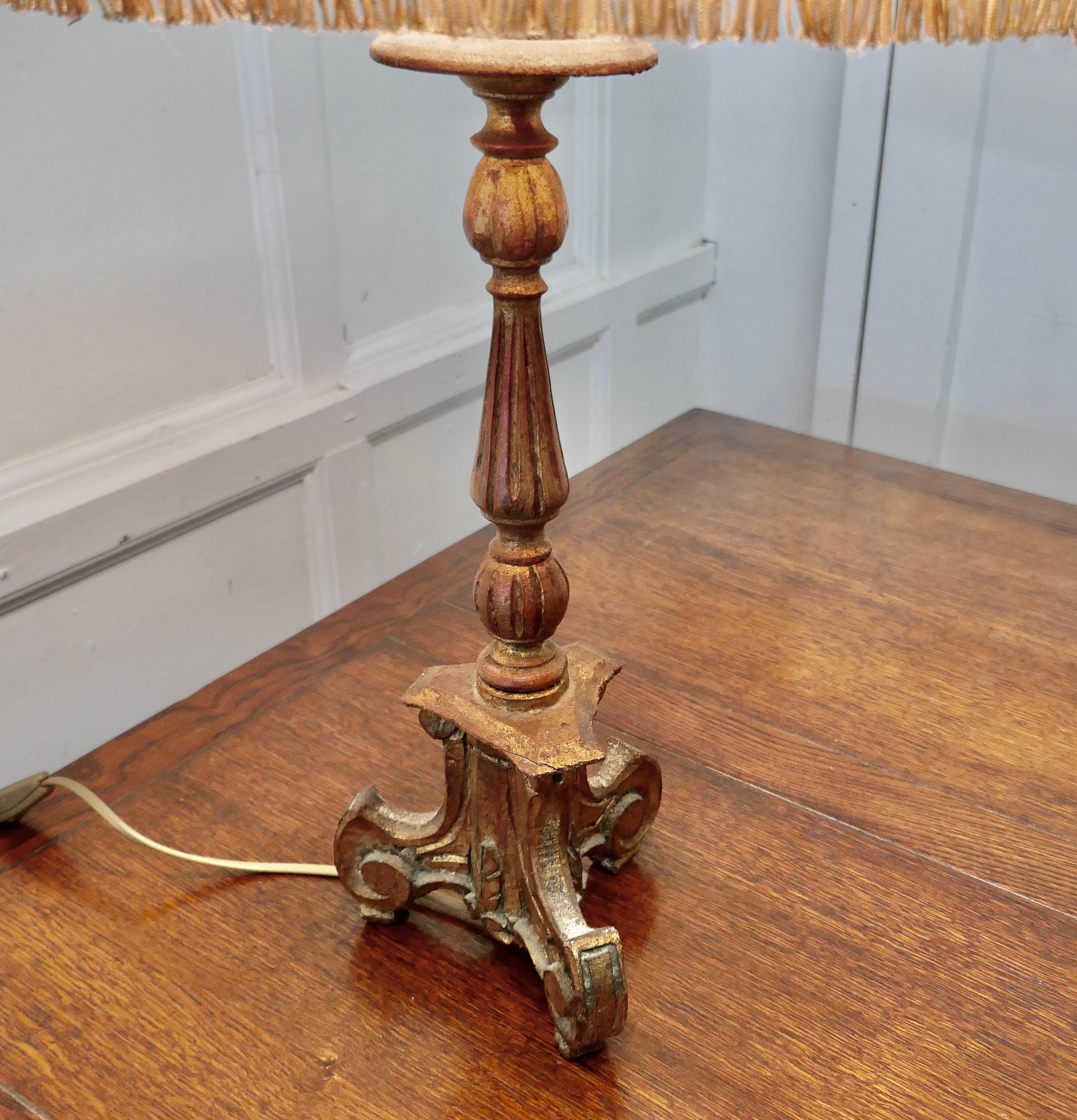20th Century 1920s French Carved Gilt Lamp, Vellum Shade