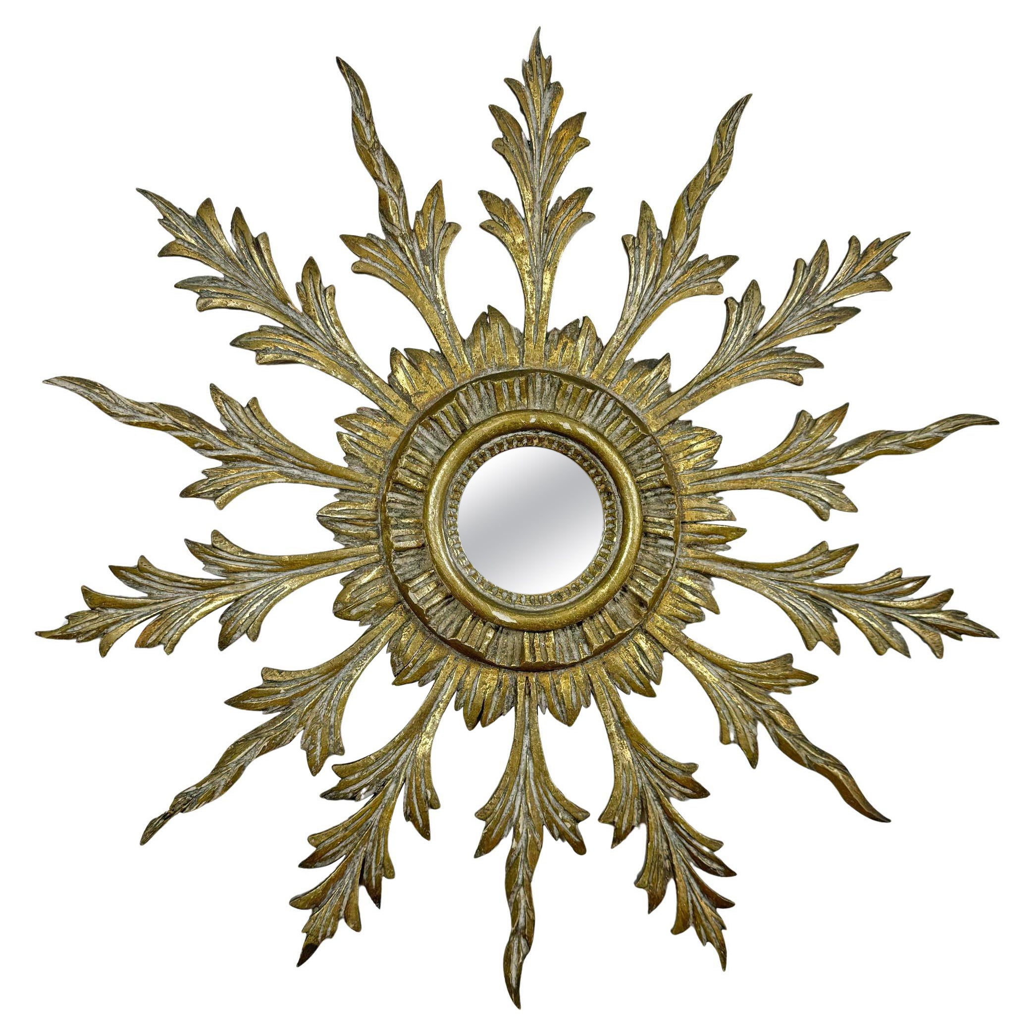 1920er Jahre Französisch geschnitzt Giltwood Sunburst Spiegel im Angebot
