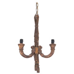 Antique 1920s French Carved Wooden Chandelier