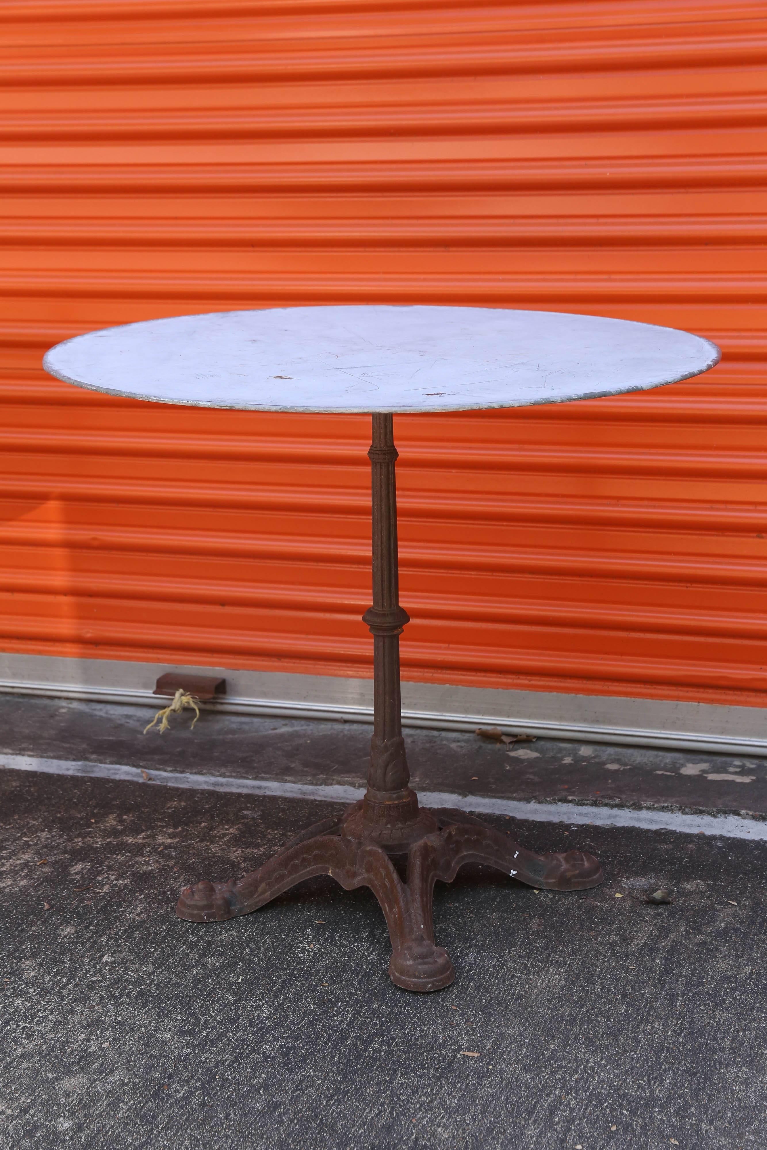 1920s French Cast Iron and Zinc Round Bistro Table - Two Available In Good Condition In Houston, TX