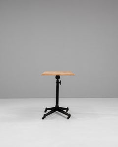 1920s French Cast Iron Folding Table With Wooden Top On Wheels