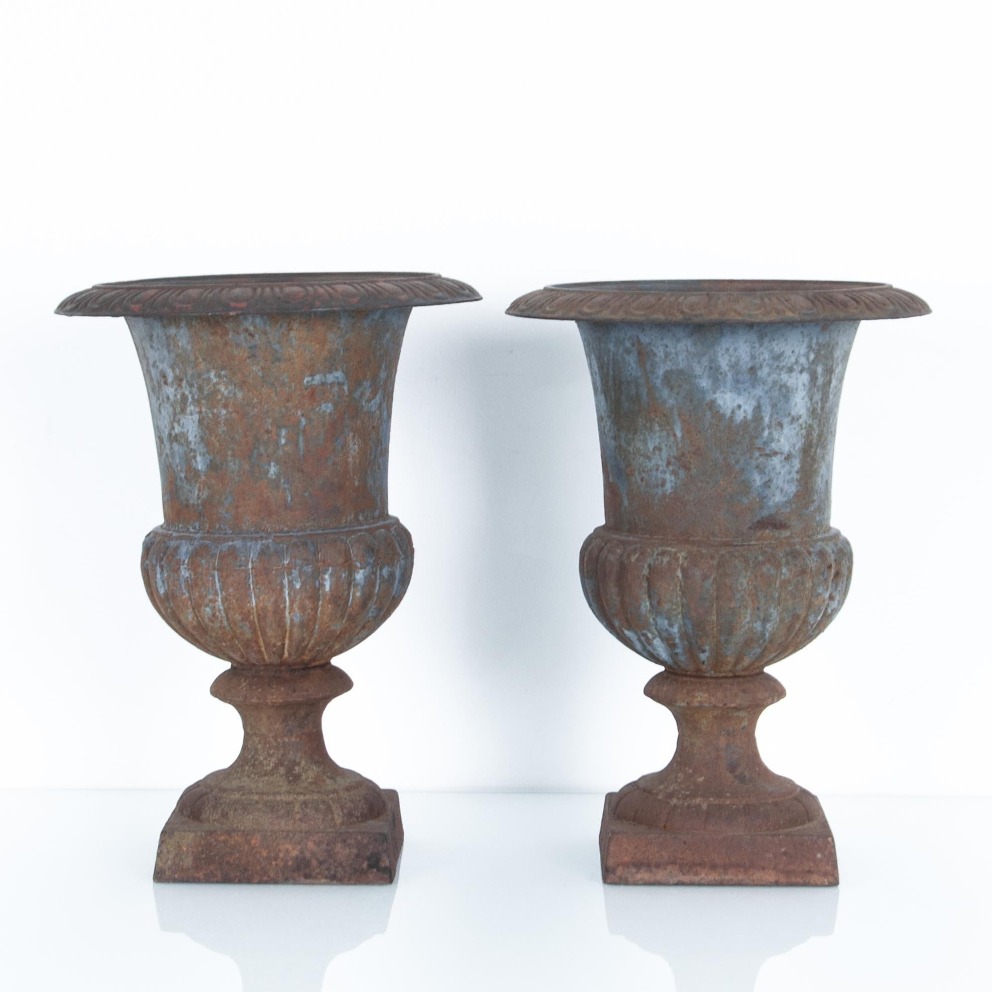 French Provincial 1920s French Cast Iron Urns, a Pair