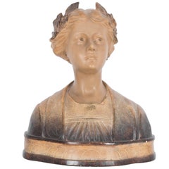 1920s French Ceramic Bust of a Young Woman