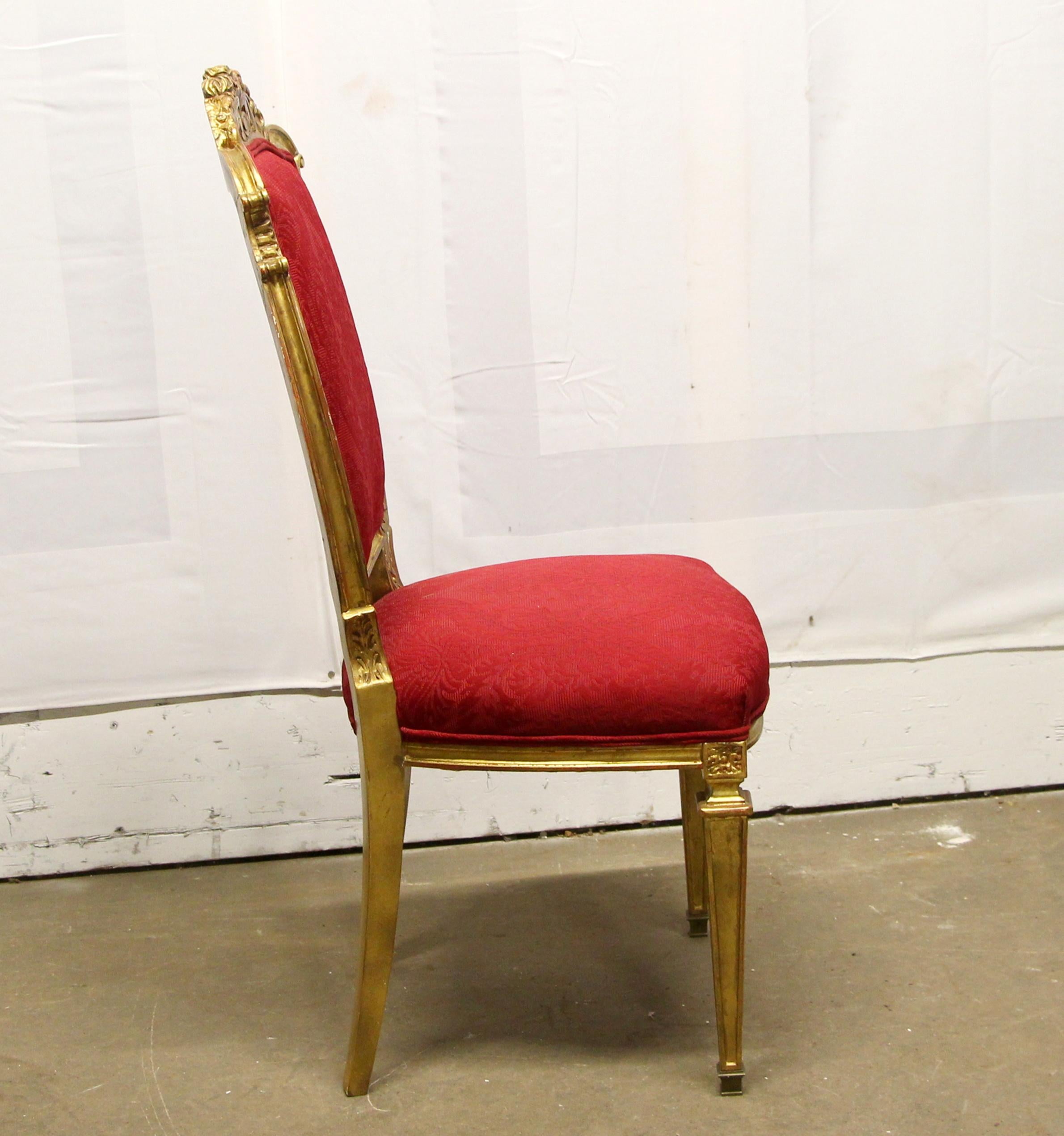 1920s French Chair Gilded Carved Wood Frame Red Floral Upholstery In Good Condition In New York, NY