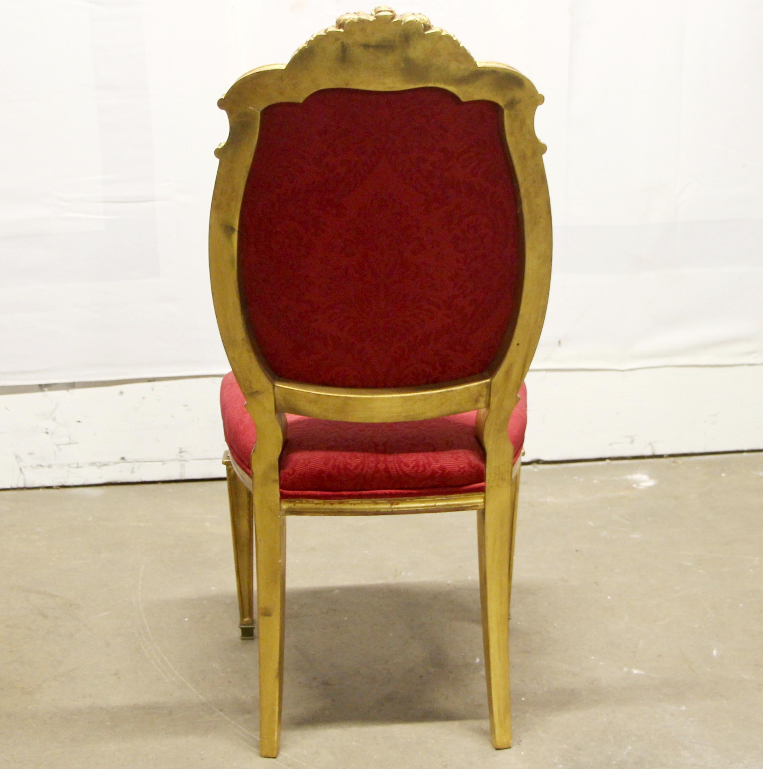 Early 20th Century 1920s French Chair Gilded Carved Wood Frame Red Floral Upholstery