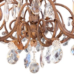 1920s French Chandelier, Gilt Metal Frame, Crystal Accents, 8 Lights