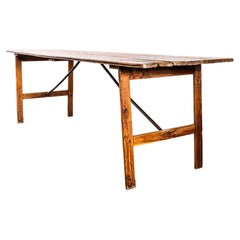 1920's French Chapel Folding Scrubbed Top Trestle Table